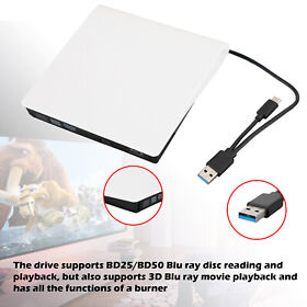 W003-d036-whi 2 In 1 Usb&type-c External Blu Ray Disc Writer Reader Burner For Mac Windows