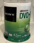 Sony Dvd+r Blank Optical Media Disc 4.7GB 100 Pack With Spindle Genuine Oem. Fixed Price $39.99.