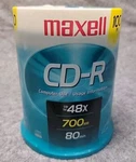 Maxell 648200 Cdr 100PC Recordable Discs 48X700 Mb 80 Min Spindle Pack. Fixed Price $24.99.