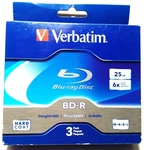 Verbatim Bd-r Blu-ray Disc 25GB 6X Branded Surface 3 Pk New In Box Hard Coat. Fixed Price $7.50.