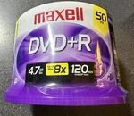 Maxell Dvd+r Recordable Media Write-once 4.7GB, 8X, 120 Min, 50-PACK Spindle. Fixed Price $20.00.